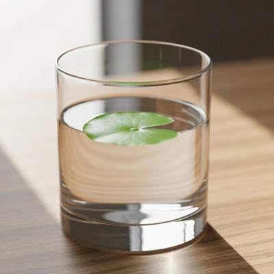 Glass of water with natural elements, symbolizing hydration and digestive health