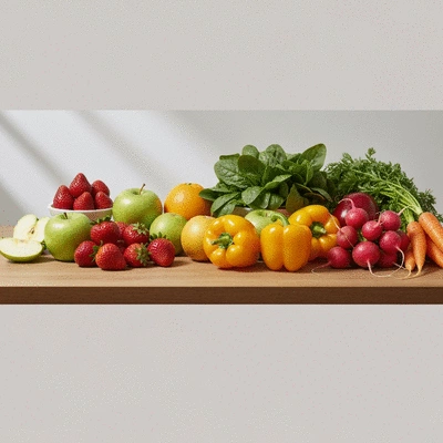 Assortment of fresh fruits and vegetables symbolizing digestive health
