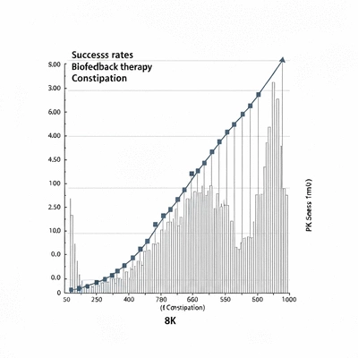 Scientific graph illustrating success rates of biofeedback therapy for constipation, with data points and a clear upward trend