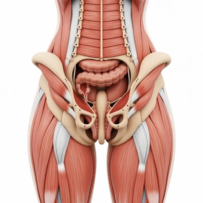 Detailed anatomical illustration of female pelvic floor muscles and organs